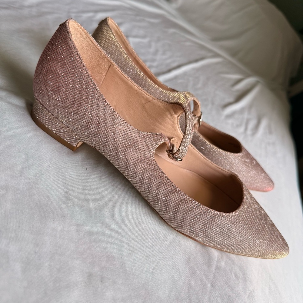 Kate Spade MALLORY Glow Glitter Metallic Mary Jane Flats In Pink Lurex - Picture 3 of 4